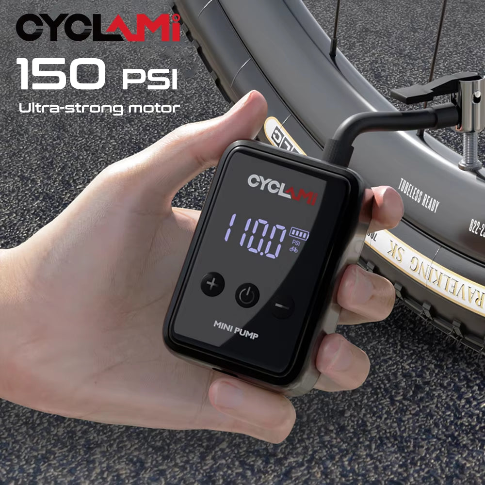 150 PSI Portable Pocket Bike Electric Air Pump MINI Fast Rechargeable Compressor Tire Inflator for Bicycle Digital Gauge Display